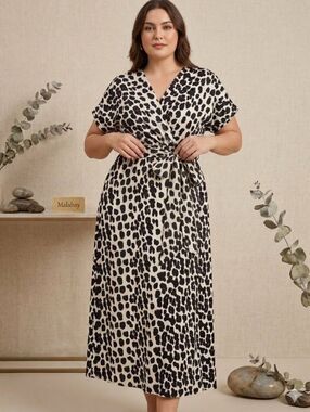 "Jane" Malabay Women's Leopard Print Faux Wrap Maxi Dress Size Large